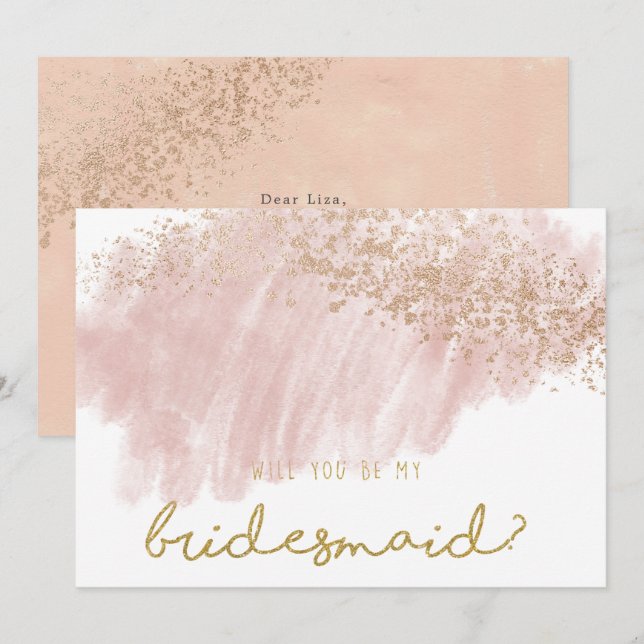 Invitation rose d'or rose brush splatz faux parties scintilla (Devant / Derrière)