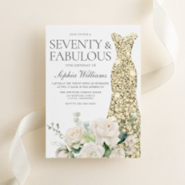 Invitation Rose d'or Roses blanches 70e fête d'anniversaire