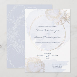 Invitation Rose doré Dusty Blue Aquarelle Mariage