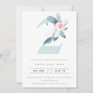 Invitation ROSE DOUCE BLEU BLEU FLORAL 2e TOUT ÂGE ANNIVERSAI
