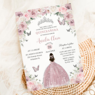 Invitation Rose doux Floral Princesse Quinceañera XV 16