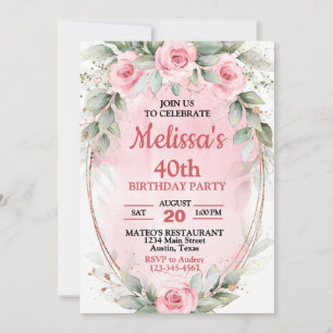 Invitation Rose doux & Sage Vert Roses chaque année Anniversa