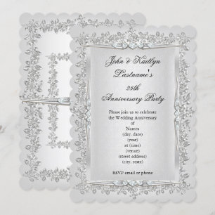 Invitation rose du 25e anniversaire Damask Silver White 2