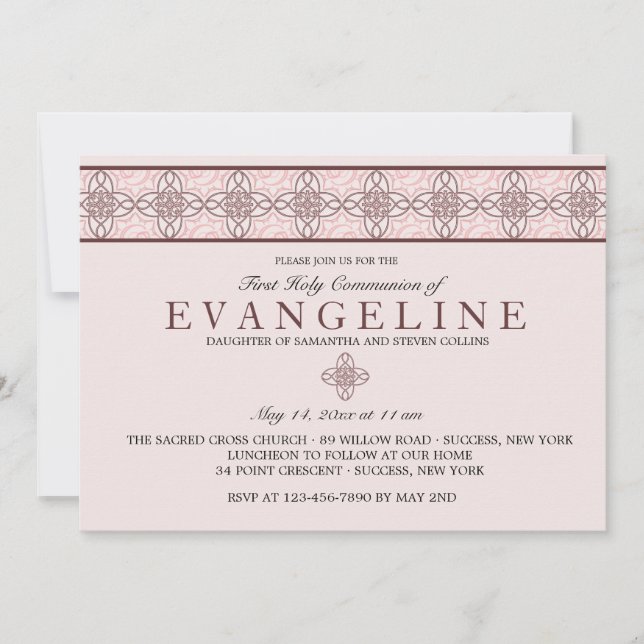 Invitation rose du jour de la communion (Devant)