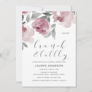 Invitation Rose Dusty Aquarelle Bridal Brunch Bubbly Douche
