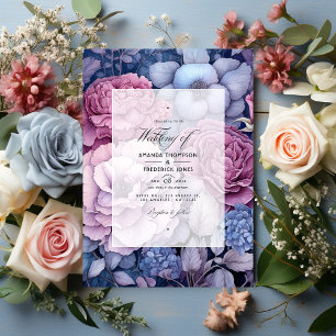 Invitation Rose Dusty, Dusty Blue et Silver Floral Mariage