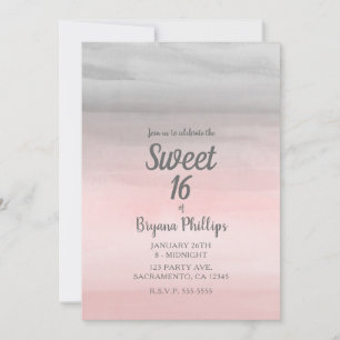 Invitation Rose écarlate et gris moderne aquarelle douce 16 a