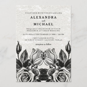 Invitation Rose Edgy Victorian Mariage noir et blanc