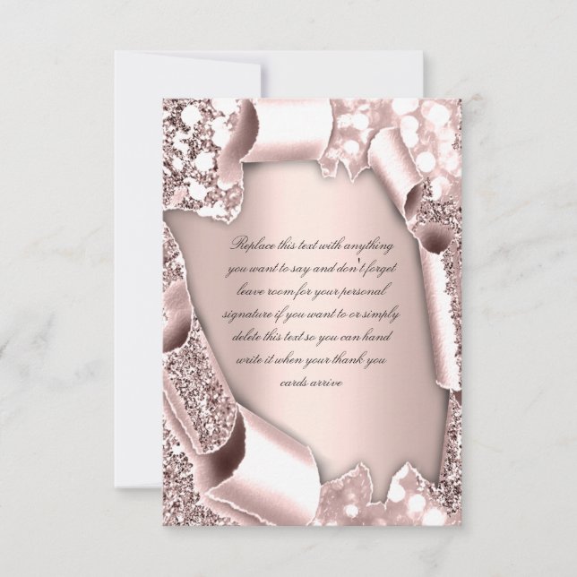 Invitation Rose Effet Paillettes 3D Cadre Initiales Élégant (Devant)