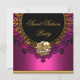 Invitation Rose Élégant Sweet Seize 16ème 16 Anniversaire Fêt
