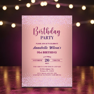 Invitation Rose Élégante Pailletée Métallisé Rose 91e Anniver