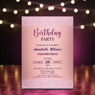 Invitation Rose Élégante Paillettes Métallisé Rose 35e Annive