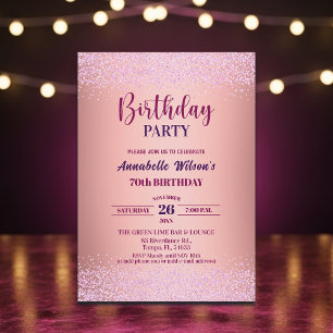 Invitation Rose Élégante Paillettes Métallisé Rose 70e Annive