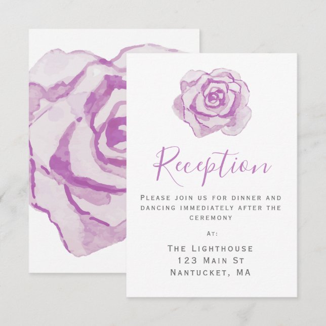 Invitation Rose en aquarelle violette | Carton d'invitation d (Devant / Derrière)