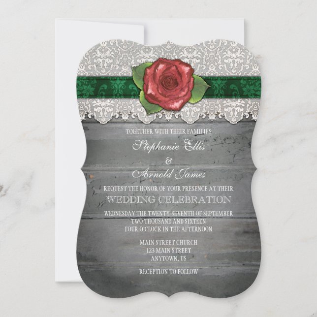 Invitation Rose en bois rustique gris foncé Inviter (Devant)