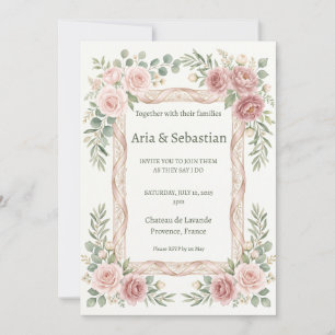 Invitation Rose en dentelle cadre rose saumon mariage