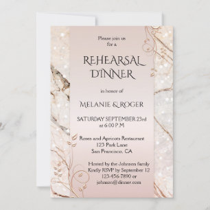 Invitation Rose en marbre or Floral Rehearsal Dîner Invitatio
