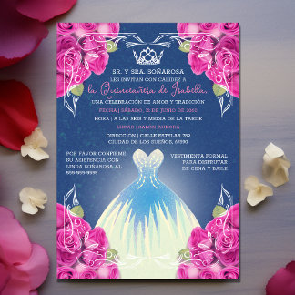 INVITATION ROSE ESPAGNOLE ET QUINCEAÑERA BLEU |