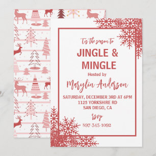 INVITATION ROSE ET ARBRES DE NOËL MONOGRAMME PERSONNALISÉ