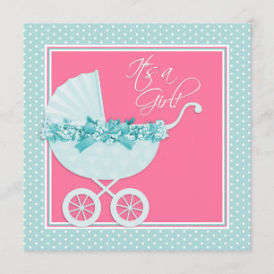 Invitation Rose et baby shower bleu turquoise