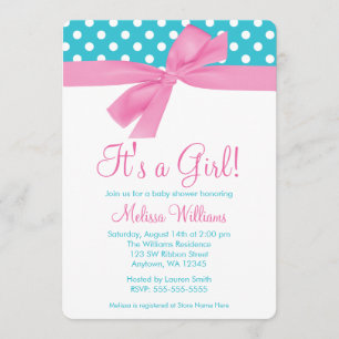 Invitation Rose et baby shower turquoise de point de polka