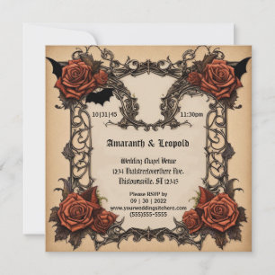 Invitation Rose et Batwing Lattice Goth Halloween Mariage