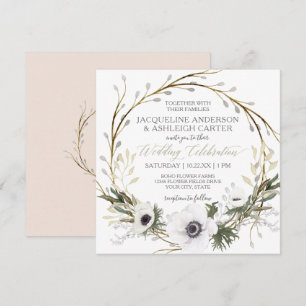 Invitation Rose et blanc Anémone Twig Fern Eucalyptus Wreath