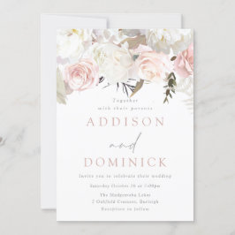 Invitation Rose et blanc Flore Mariage moderne