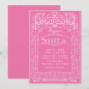 Invitation Rose et blanc Vintage Victorian Déco Sweet 16 Part