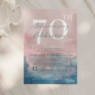 Invitation Rose et bleu aquarelle 70e anniversaire