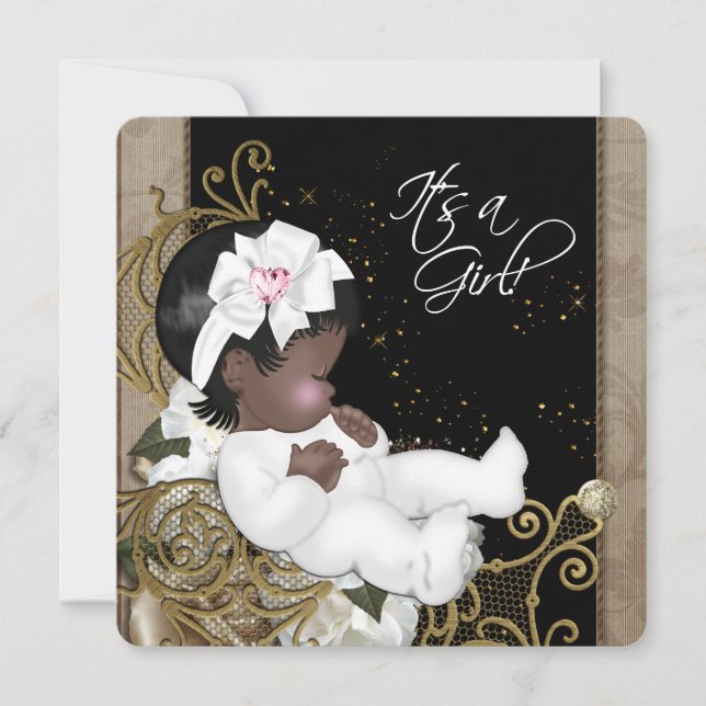 Invitation Rose et Brown Africain Américain bébé Douche (Devant)