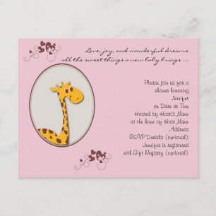 Invitation rose et Brown de baby shower de girafe