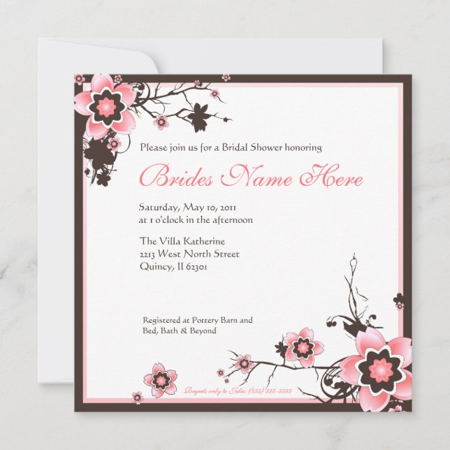 Invitation rose et Brown de douche de fleurs de (Devant)