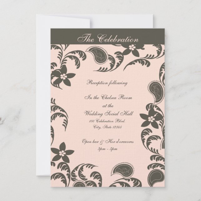 Invitation Rose et Brown Paisley Floral (Devant)