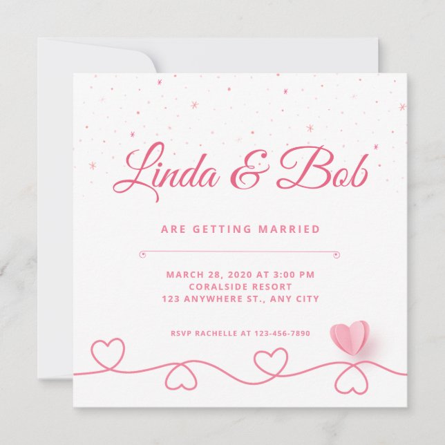 Invitation Rose Et Coeur Douteux (Devant)