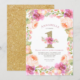 Invitation Rose et fête d'anniversaire de filles florales