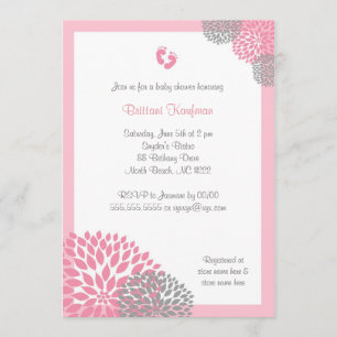 Invitation rose et gris de baby shower de dahlia