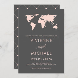 Invitation Rose et gris fumé | World Map Mariage