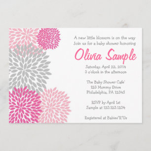 Invitation rose et grise de baby shower de dahlia