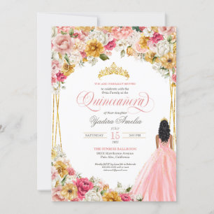 Invitation Rose et jaune vif Floral & Quinceanera