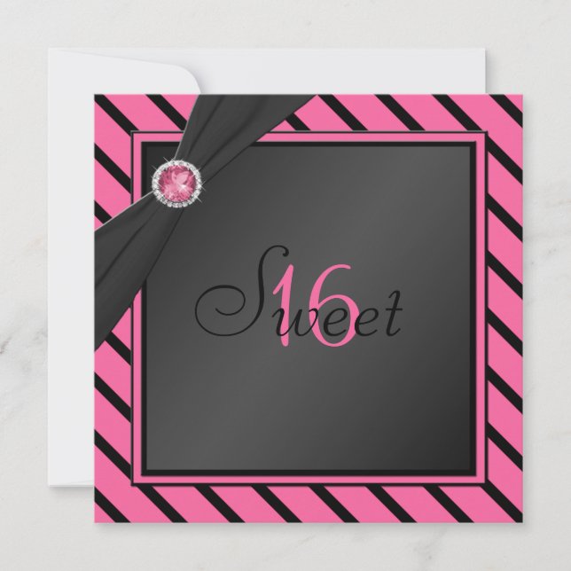 Invitation rose et noire de sweet sixteen de (Devant)
