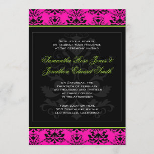 Invitation rose et noire verte de mariage damassé