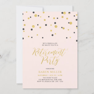 Invitation Rose et Or   Confettis Hexagonaux Fête de Retraite