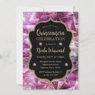 Invitation Rose et Or Cristal Galaxie Quinceanera Photo
