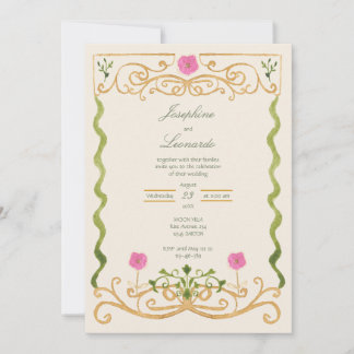 Invitation Rose et or élégant aquarelle dessinée à la main