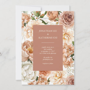 Invitation Rose et pivoines Terracotta Élégant Floral