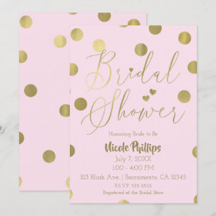 Invitation Rose et points dorés : fête prénuptiale moderne et