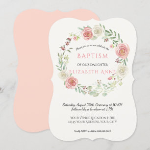 Invitation Rose et rose blanche Fille Baptême infantile de la