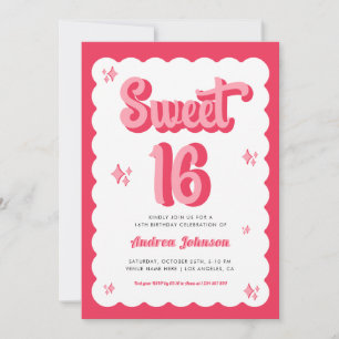 Invitation Rose et rouge Super rétro Sweet 16 Anniversaire