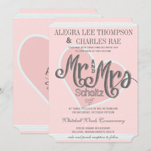 Invitation Rose et Turquoise M. et Mme Mariages de typographi